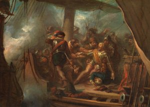Heemskerk dies near Gibraltar, Anno 1606 by Antonie F. Zurcher Oil Painting