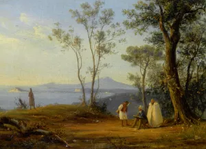 A Painter at Work in an Italianate Coastal Landscape painting by Antonie Sminck Pitloo