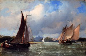 Bomschuiten Heading For Shore by Antonie Waldorp Oil Painting