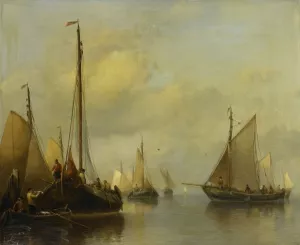 Fishing Boats on calm Water by Antonie Waldorp Oil Painting