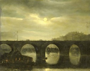 One of the Bridges over the Seine, Paris, in the Moonlight by Antonie Waldorp Oil Painting