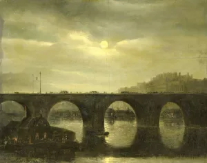 One of the Bridges over the Seine, Paris, in the Moonlight by Antonie Waldorp Oil Painting