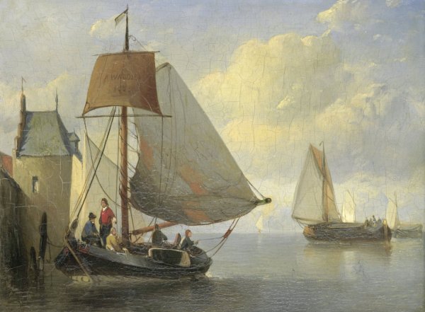 Main Product Photo of Riviergezicht met een waltoren geinspireerd op de Camperveerse toren te Veere  Painting by Antonie Waldorp