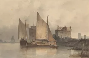 Riviergezicht met een zeilschip by Antonie Waldorp Oil Painting