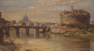A View Of The Tiber With Castel Sant Angelo And St. Peters by Antonietta Brandeis Oil Painting
