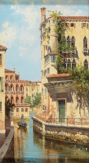 Canal In Venice With View Of The Back Of The Palazzo Rocca by Antonietta Brandeis Oil Painting
