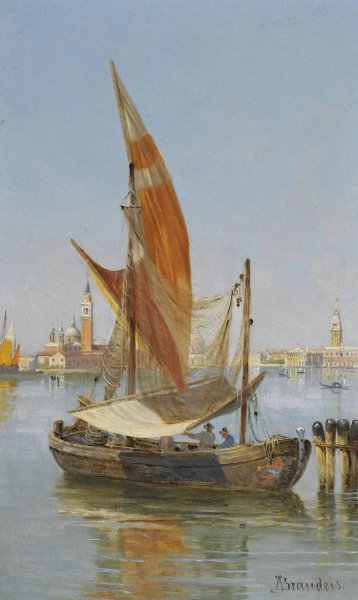 Fishing boats in the lagoon, Venice by Antonietta Brandeis - Hand-Painted Oil Painting Reproduction