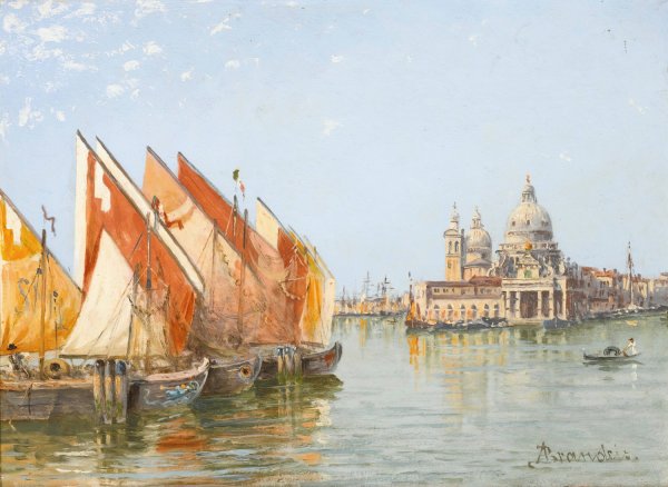 Fishing boats, Venice by Antonietta Brandeis - Hand-Painted Oil Painting Reproduction