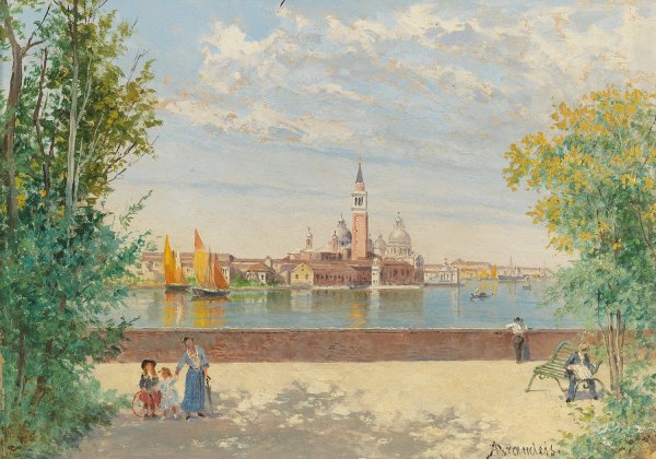 Venice, a view of San Giorgio from the Giardini by Antonietta Brandeis - Hand-Painted Oil Painting Reproduction