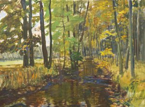 Brook In The Forest by Antonin Hudecek Oil Painting