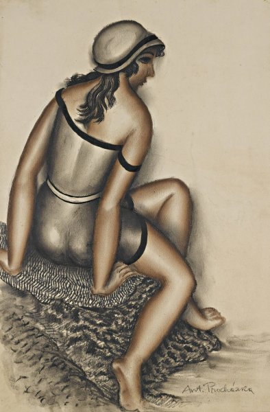 Bathing Girl by Antonin Prochazka - Hand-Painted Oil Painting Reproduction