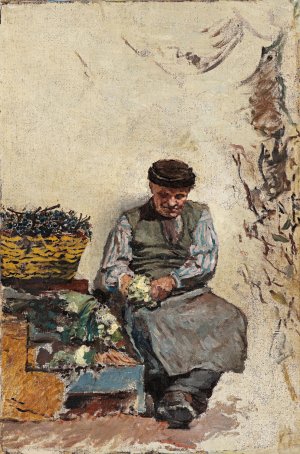 Peeling vegetables by Antonino Leto Oil Painting