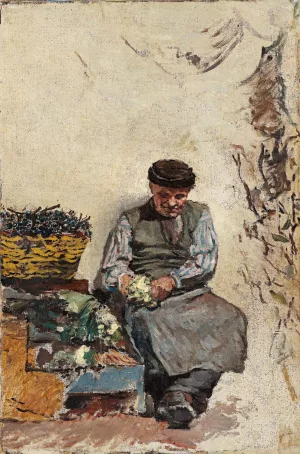 Peeling vegetables by Antonino Leto Oil Painting