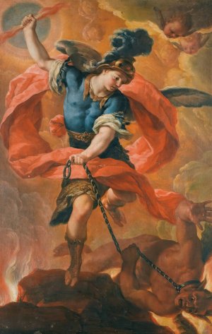 The Archangel Michael Defeating The Devil by Antonio Acisco Palomino De Castro Y Velasco Oil Painting
