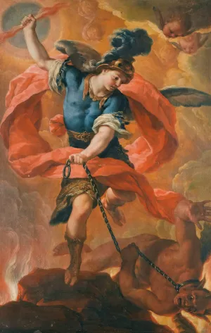 The Archangel Michael Defeating The Devil by Antonio Acisco Palomino De Castro Y Velasco Oil Painting
