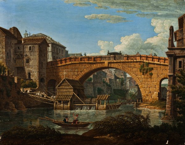 Ponte Cestio In Rome  by Antonio Aquaroni - Hand-Painted Oil Painting Reproduction