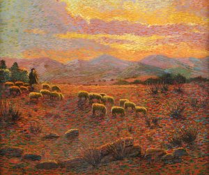 Gregge di pecore con pastore by Antonio Ballero Oil Painting