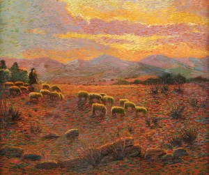 Gregge di pecore con pastore by Antonio Ballero Oil Painting