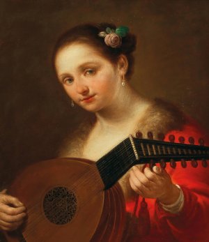 A Young Woman With Lute by Antonio Beccadelli Oil Painting