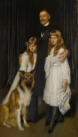 Portrait Of Ambassador Del Solar And His children by Antonio De La Gandara Oil Painting