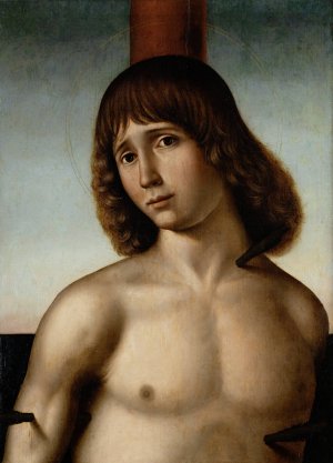 St. Sebastian at the Column by Antonio De Saliba Oil Painting