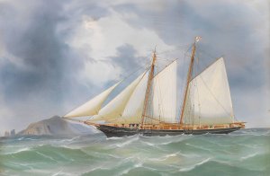 Englische Schoneryacht vor der Felsenkuste von Capri by Antonio De Simone Oil Painting