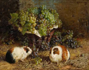 Guinea Pigs And A Basket Of Grapes by Antonio Delle Vedove Oil Painting