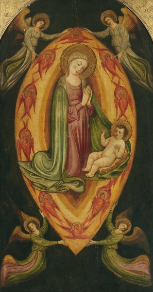 The Madonna and Child in a mandorla with angels and cherubim by Antonio Di Maso - Hand-Painted Oil Painting Reproduction