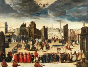 The procession celebrating the consecration of the Insigne Collegiata di Santa Maria in Provenzano, Siena by Antonio Di Taddeo Gregori Oil Painting