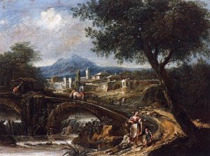 Landscape with Bridge by Antonio Diziani Oil Painting