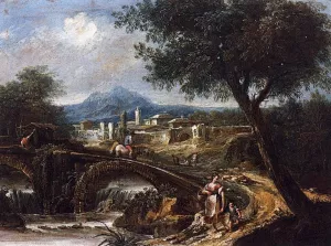 Landscape with Bridge by Antonio Diziani - Oil Painting Reproduction