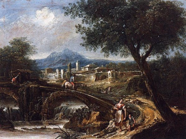 Landscape with Bridge by Antonio Diziani - Hand-Painted Oil Painting Reproduction