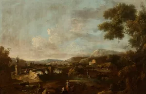 Landscape with staffage by Antonio Diziani Oil Painting