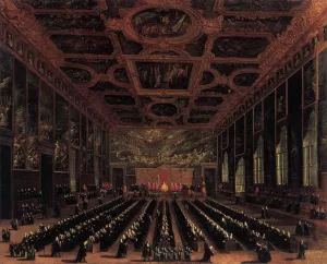 The Sala del Maggior Consiglio, Doge's Palace by Antonio Diziani - Oil Painting Reproduction