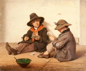 Boys Playing Cards by Antonio Ermolao Paoletti Oil Painting