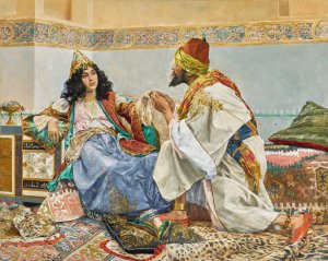 A gift for the favourite by Antonio Fabres Oil Painting