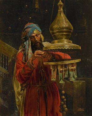 Lighting the lamp by Antonio Fabres Oil Painting
