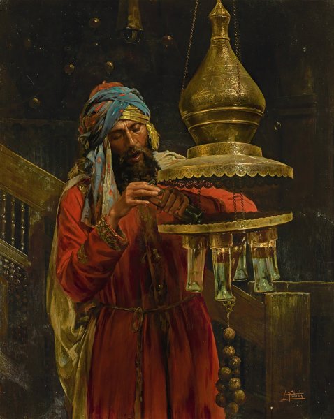 Lighting the lamp by Antonio Fabres - Hand-Painted Oil Painting Reproduction
