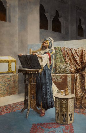 Reading from the koran by Antonio Fabres Oil Painting