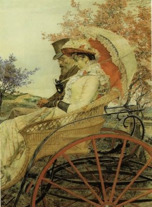 En el Carro by Antonio Fabres y Costa Oil Painting