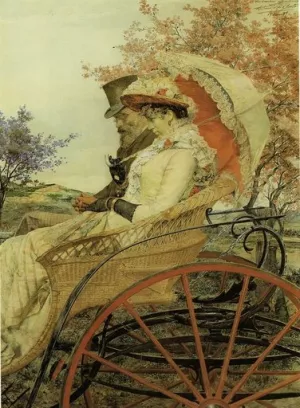 En el Carro by Antonio Fabres y Costa Oil Painting