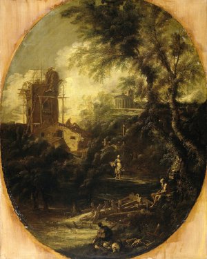 Landscape with Hermit, Pilgrim and Peasant Woman by Antonio Francesco Peruzzini Oil Painting