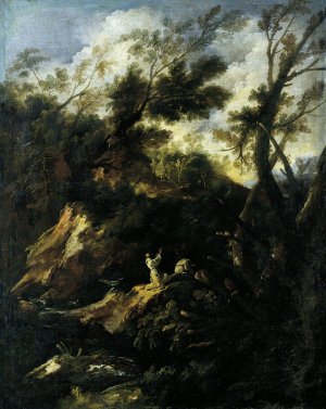 Landscape with Two Praying Monks by Antonio Francesco Peruzzini Oil Painting