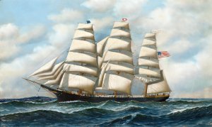 A Ship Young America at Sea by Antonio Jacobsen Oil Painting