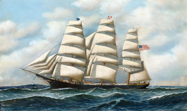 Main Product Photo of A Ship Young America at Sea Painting by Antonio Jacobsen