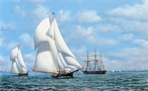 A Tidal Wave and Dreadnought by Antonio Jacobsen Oil Painting