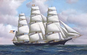 An American Clipper Ship Flying Cloud at Sea Under Full Sail Oil painting by Antonio Jacobsen