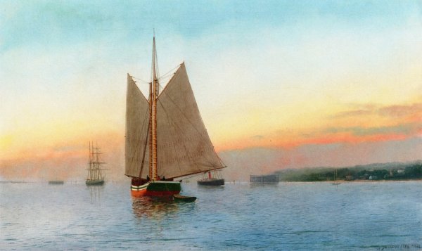 Main Product Photo of Lumber Schooner in New York's Lower Bay Painting by Antonio Jacobsen
