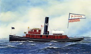 M. Morgan Tugboat by Antonio Jacobsen Oil Painting