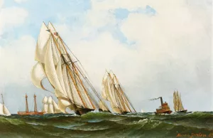Sappho off Sandy Hook Lightship by Antonio Jacobsen - Oil Painting Reproduction